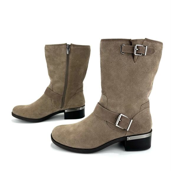 Vince Camuto Whyla Tan Moto Boot Size 9 Suede Block Heel Mid-Calf Bootie - Picture 1 of 15